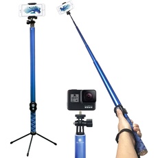 BMZX Extra lang 3 Meter Bluetooth Selfie Stick Stativ, Erweiterbar Monopod Wireless Selfie-Stange Stab 180°Rotation handy stativ mit Bluetooth-Fernauslöse für iPhone Android Samsung Smartphones (blau)