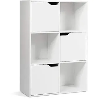 FANTASK Standregal mit 6 Fächer, 3 Türen, Bücherregal, Büroregal freistehend, Aktenregal Ordnerregal Aufbewahrungsregal