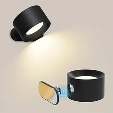 Bizcasa LED Wandleuchte Innen,Wandlampe mit Akku USB Wiederaufladbar,3 Farbmodi 3 Helligkeitsstufen 360° drehbare Touch Control Wandlampen Kabellose Wandleuchten für Wohnzimmer Schlafzimmer(Schwarz)
