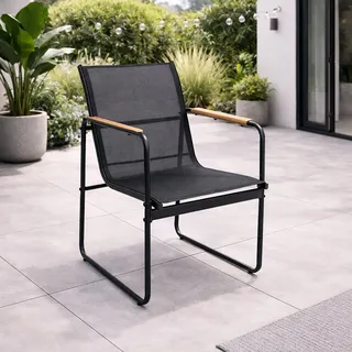 Outdoorstuhl Gartenstuhl Lounge Sessel Armlehne in Holzoptik Textilen - Schwarz