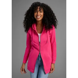 Sweatjacke FLASHLIGHTS, Damen, Gr. 32/34, pink, Interlock, Obermaterial: 95% Baumwolle, 5% Elasthan. Kapuzenfutter: 100% Baumwolle, unifarben, Basic, lässig geschnitten Po-bedeckend, Sweatjacken Sweatjacke, in langer Form mit Zipper