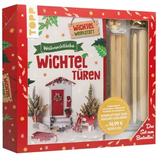 Frech Kreativ-Set Weihnachtliche Wichteltüren. Anleitungsbuch + Material. Set zum Buch: Komplettes Bastelset mit Bastelbogen, Holzspatel, Holzperlen, Pappe, Schleifpapier, Fußspuren-Schablone