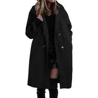 Generisch Wollmantel Damen winter - Mantel Damen Lang Warm Wollmantel Trenchcoat Wolle Schwarzer Wintermantel Damenmantel Elegant Winterjacke Mantel A-Linie Trench Coat Herbstmantel Steppmantel
