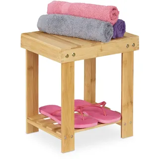 Relaxdays Fußbank Bambus, bis 100 kg, Stabiler Tritthocker, Kinderhocker Bad, Fußhocker, HxBxT: 33,5 x 25 x 31 cm, Natur