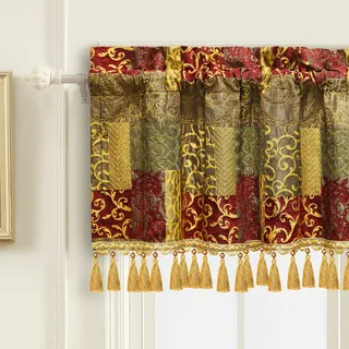 TOPLUXE Scheibengardine, Kurzstore für Schlafzimmer Esszimmer Wohnzimmer Küche, Damast Volant für Fenster 137x46 cm 1 Stück (Patchwork)