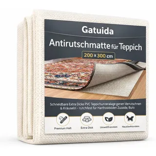 Gatuida Antirutschmatte für Teppich 200x300cm – Schneidbare Extra Dicke PVC Teppichunterlage gegen Verrutschen & Kräuseln - rutschfest für Hartholzböden Zuhause, Büro