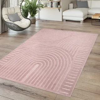 TT Home In-& Outdoor Teppich Wetterfest Balkon Küche Wohnzimmer Boho Skandi Design Größe 160 cm Rund - Rosa
