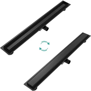 EMKE Duschrinne 90cm Bodenablauf Dusche Siphon mit Geruchsstop und Haarsieb Randablauf, Edelstahl Schwarz Duschablauf Ablaufrinne Dusche Duschabfluss für Badezimmer