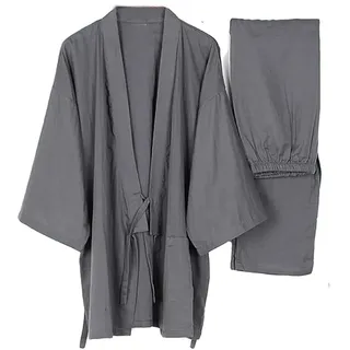 Fancy Pumpkin Männer japanischen Stil Roben dünne Kimono Pyjamas Anzug Meditation Set-Grey-Größe XL