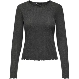 ONLY Damen Einfarbiges Langarm Shirt Basic Rundhals Rollkanten Top Longsleeve Oberteil ONLCARLOTTA, Farben:Dunkelgrau, Größe:S