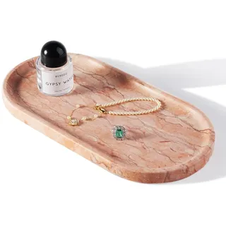 Erongoo Natürlicher Marmor Tablett, Badezimmer Tablett, Oval Marble Tray Kosmetiktabletts, Deko Tablett für Wohnzimmer Schlafzimmer Bad Waschtische und Küchen, Dekotablett für Kerzen Schmuck, Rosé