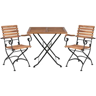 Butlers Gartenmöbel-Set (3-teilig) Parklife , Schwarz , Holz, Metall , Gartenmöbel, Gartengarnituren, Gartenmöbel-Sets