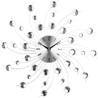 Timelike Moderne 3D-Kristall-Wanduhr – Feier Dekorative Metall-Wanduhr, Silber Spiegel funkelnd, glitzernd, diamantbesetzte Wanddekoration, Uhr ideal für Wohnzimmer, Schlafzimmer, Büro
