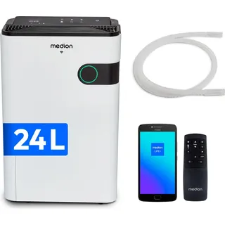 Medion DH30S Luftentfeuchter elektrisch (smart, bis zu 150m3 (60m2), 24Liter/24h, 43db leise, elektrischer Raumentfeuchter, Timer, Bodenrollen, Entfeuchter)