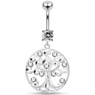 Firetti Bauchnabelpiercing »Schmuck Geschenk Piercing Körperschmuck TREE OF LIFE Lebensbaum«, mit Zirkonia (synth.), silberfarben