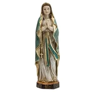 DRW Jungfrau Figur Lourdes Altes Holz, handbemalt, Harz, 13 cm
