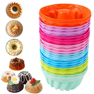 24 Stück Mini Gugelhupfform Silikon, Wiederverwendbare Gugelhupf Backform Klein Kuchenform Set BPA-Frei Silikon Gugelhupf Backform für Kuchen Dessert Schokolade Pudding Gelee(6.5 x 4.5 x 3cm)