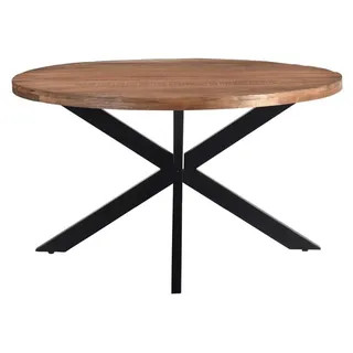 Livingfurn – Esstisch Rocky Round Spider 150 cm – Mangoholz / beschichteter Stahl - Braun