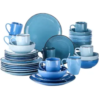 Vittoria Serviesset – 32-teilig – 8 Personen – Mix Blau Keramik – Essteller, tiefe Teller & Frühstücksteller – Elegant & Modern - Blau
