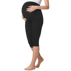 Be Mammy 3/4 Umstandsleggings Kurz aus Baumwolle bequeme und blickdichte Schwangerschaftsleggings Umstandsmode BE20-229 (Schwarz, 3XL)