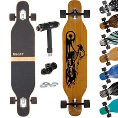 Mach1 Bambus Longboard mit Keramik Kugellager + T-Tool - Skateboard Drop Through Cruiser Komplettboard (Ghost)