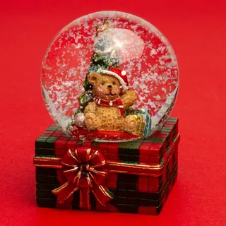 SIKORA SK08 Kleine Glas Deko Schneekugel Bär mit Tannenbaum Weihnachten Weihnachtsdeko D:45mm