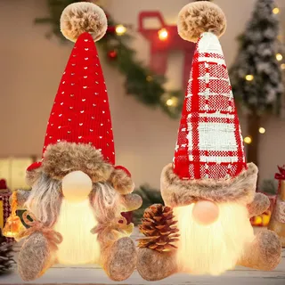 ITMNMNL Weihnachtsdeko Wichtel 2 Stück Wichtel Weihnachten,Weihnachtswichtel mit LED Licht,Weihnachts Deko Wichtel Beleuchtet Weihnachtswichtel Figuren für Haus,Garten Tisch Dekoration