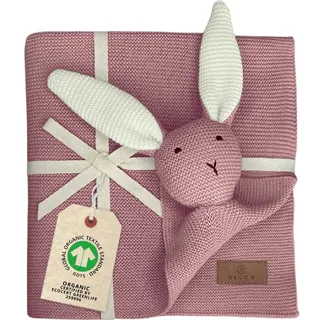 DIKOS Original Babydecke SCHMUSE-Hase (Beere) – 2-in-1 Schmusedecke & Kuscheltuch für Neugeborene – aus weicher Bio-Baumwolle (GOTS/Oeko-TEX) – Geschenk zur Geburt für Baby Mädchen