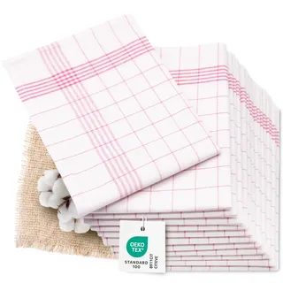 ZOLLNER 12er Set Geschirrtücher Halbleinen in 50x70 cm - super saugstarke und fusselfreie Küchentücher – waschbar bis 95°C – in rot weiß kariert - Gastronomiequalität - Oeko Tex® Zertifiziert