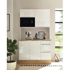 Bild von Miniküche mit Mikrowelle B: 120 cm Weiß/Weiß Hochglanz