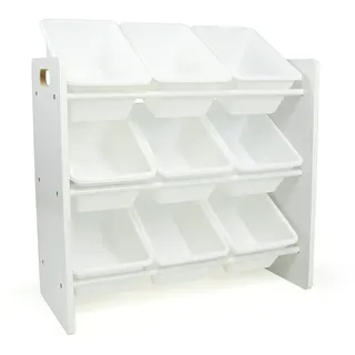 Humble Crew WO517 Kinderregal - Spielzeugregal-Organizer aus Holz mit 9 Aufbewahrungsboxen, Grau/Weiß