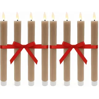 Relaxdays LED Stabkerzen, 4er Set, HxD 25 x 2 cm, flackernde Flamme, Echtwachs, Rillen, flammenlose Kerzen, Mocha Mousse (Packung mit 2)