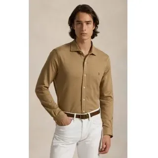 Polo Ralph Lauren für Herren. 710P03963001 Beigefarbenes Fischgräten-Jersey-Strickhemd (L), Lässig, Baumwolle, Klassisch, Langarm