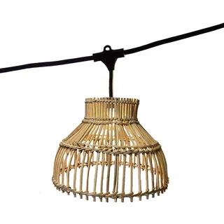 Lumisky Lichterkette für den Außenbereich mit Lampenschirm aus natürlichem Rattan, 7 x E27-Fassung, warmweiß, 6 m