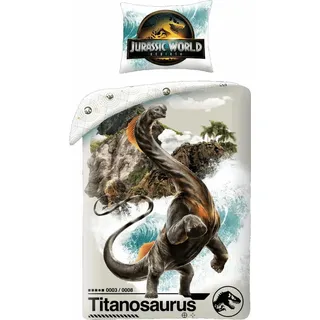 Halantex Jurassic World Bettwäsche-Set Titanosaurus Grau 140 x 200 cm + 70 x 90 cm