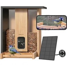 NETVUE Birdfy Vogelfutterhaus mit Kamera zur Live-Beobachtung Nachtsicht, Solarbetrieb Bambus WLAN Vogelfutterstation für automatische Videoaufzeichnung bei Vogelbesuch