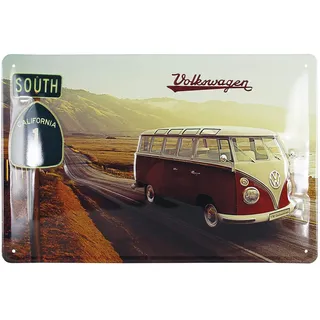 BRISA VW Collection - Volkswagen Retro-Blech-Schild-Vintage-Dekoration Geschenk-Idee aus Metall im T1 Bus Design (Highway 1/Bunt)