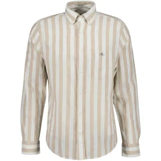 Langarmhemd GANT "Hemd REGULAR COTTON LINEN STRIPE SHIRT 1er Pack", Herren, Gr. L, N-Gr, beige, Obermaterial: 55% Leinen LI. 45% Baumwolle CO., Hemden Langarmhemd