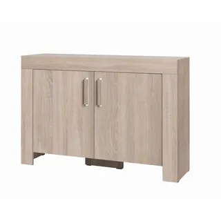 Furniture24 Kommode 120/85/42 cm CEZAR 12 Schrank 2 Türtiger Wohnzimmerschrank Schränkchen Sonoma Eiche - Silber