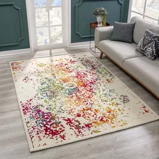 Teppich SANAT "Vintage 1607" Gr. 3, bunt (weiß, bunt), B:120cm H:13mm L:170cm, Kunstfaser, Teppiche, Teppich, Wohnzimmer, Kurzflor, Vintage Look, Retro