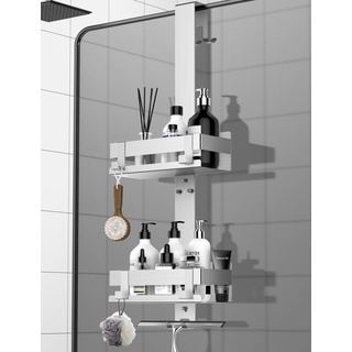 Cooeco Duschablage zum Hängen, Duschablage aus Edelstahl SUS304 Ohne Bohren, Duschregal mit Haken für bis zu 35mm Rahmenlose Glastür Duschwand, Duschkorb für Shampoo Halterung für Dusche