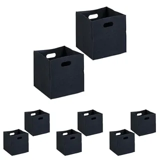Relaxdays Aufbewahrungsbox 2er Set, Faltbare Regalboxen, HBT: 30 x 30 x 30 cm, Grifflöcher, Faltboxen aus Filz, schwarz (Packung mit 4)