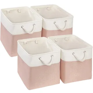 Mangata Aufbewahrungsbox Stoff,(25x25x25cm) Aufbewahrungskorb, Korbe Stoff in Würfel für Schrank, Regal, und Kleidung(Rosa/Weiß, 4er Pack)