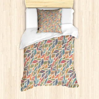 ABAKUHAUS Boho Mantele, Abstrakt Feder-Welle, Milbensicher Allergiker geeignet mit Kissenbezügen, 135 cm x 200 cm - 80 x 80 cm, Mehrfarbig
