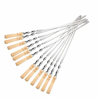 IMEEA Grillspieße Edelstahl 6 Stück 55 cm Lange Schaschlik Spieße mit Holzgriff Flache BBQ Fleischspieße für Kebab Gemüse Camping Grill