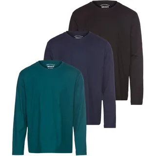 Langarmshirt MAN'S WORLD "neue Farbe ", Herren, Gr. 40/42 (XS), grün (dk, grün, marine, schwarz), Single Jersey, Obermaterial: 100% Baumwolle, unifarben, Basic, regular fit, Rundhals, normaler Saum, Shirts Langarmshirt, Langarm, unifarben, aus Baumwolle, im 3er-Pack, Topseller