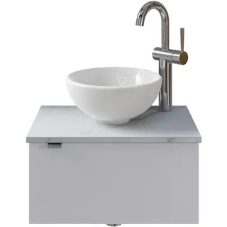 Saphir Waschtisch "Serie 6915 Waschschale mit Unterschrank für Gästebad, Gäste WC", weiß glanz, marmor weiß, glanz), B:51cm H:39,8cm T:35cm, Waschtische, Waschtisch, 51 cm breit, 1 Tür, Waschtischplatte, kleine Bäder, ohne Armatur,