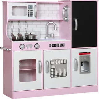 Kinderküche Spielküche mit Spielzeug Telefon, Kreidetafel, Mikrowelle, Herd, Spüle, Puppenküche mit Küchenzubehör, Eiswürfelmaschine für 3-8 Jahre Kinder, Rosa - Rosa