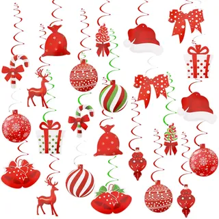 Norbiariz 24 Stück Spiral Weihnachtsdeko Hängend, Rot-grün Spiral Papier Weihnachtskugeln Ornamente, Swirl Hängedeko Weihnachten für Party, Baum, Home Decoration