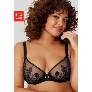 Bügel-BH LASCANA "Maria", Damen, Gr. 70, Cup B, schwarz (uni schwarz), Spitze, Obermaterial: 74% Polyamid, 23% Polyester, 3% Elasthan, BHs Bügel-BH, Stickerei-Spitze, als Dessous-Set kombinierbar, große Größen